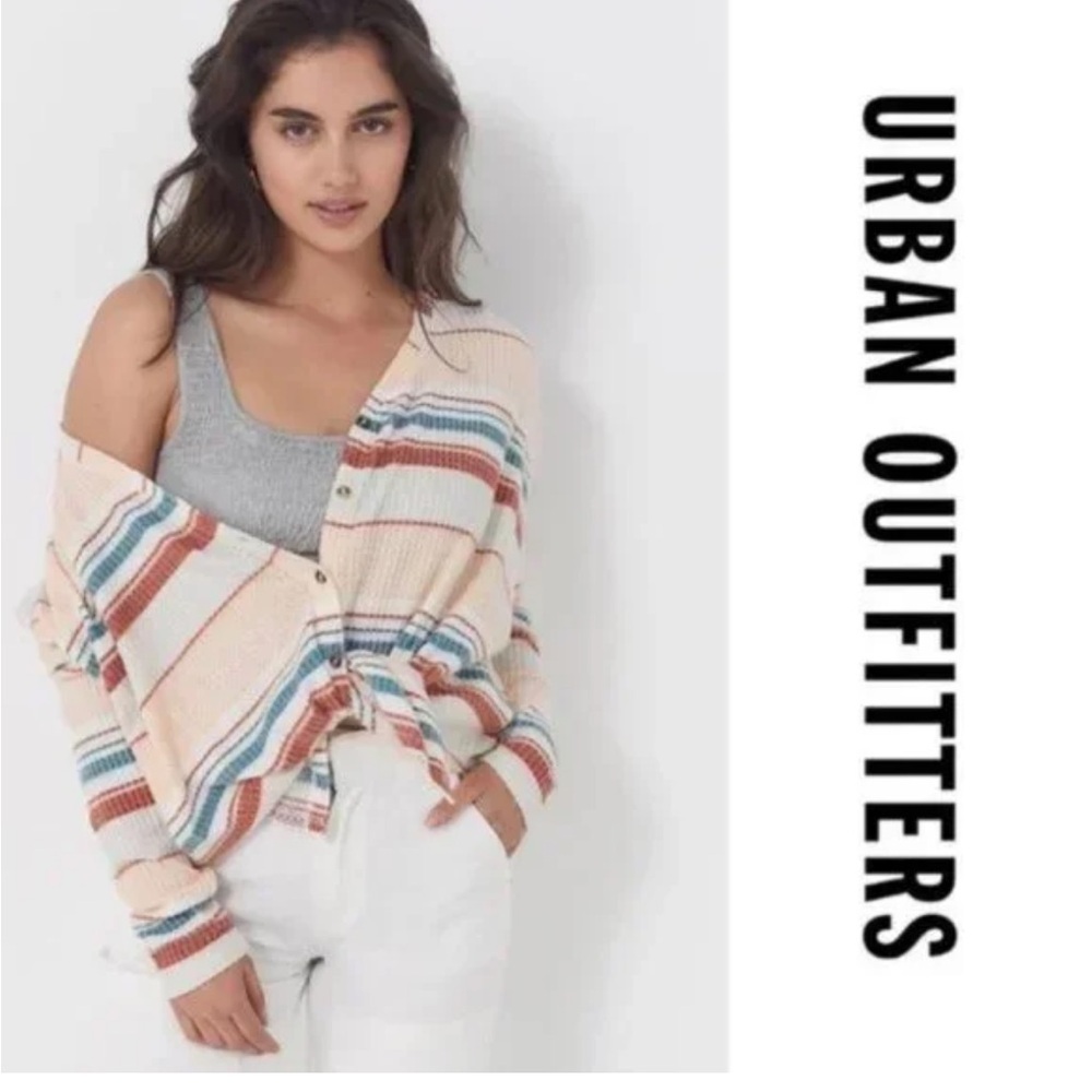 Urban Outfitters Women's Pink and Cream Sweater, L
